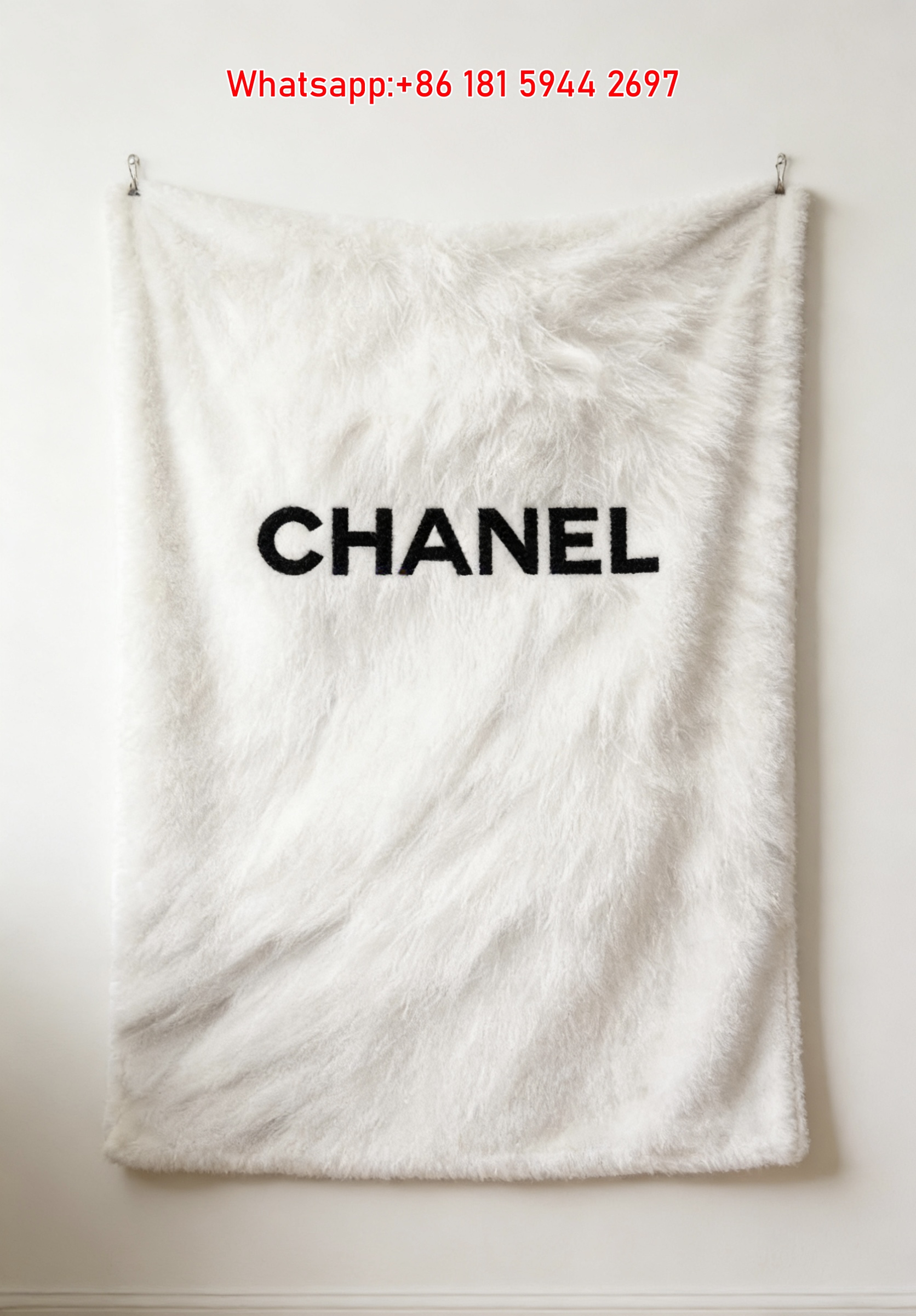 Chanel Minimalist White Fur Flannel Sofa Throw Blanket IMG_6744